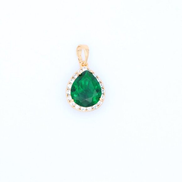 "Teardrop Green Pendant with Crystal Border in Rose Gold Finish, XPPT1613 - Picture 9 of 13